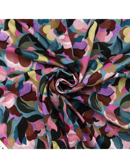 Fantasie viscose stof - Abiva blauwe en roze steen