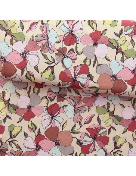 Fantasie viscose stof - Yze abrikoos en roze