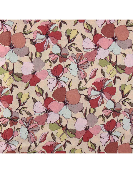 Fantasie viscose stof - Yze abrikoos en roze