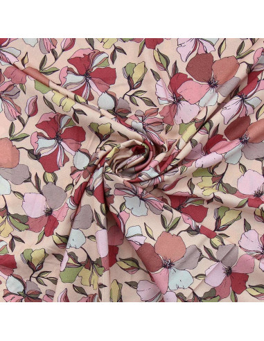 Fantasie viscose stof - Yze abrikoos en roze