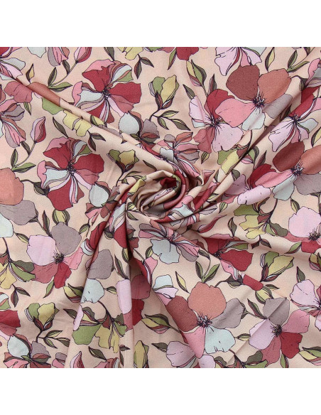Fantasie viscose stof - Yze abrikoos en roze