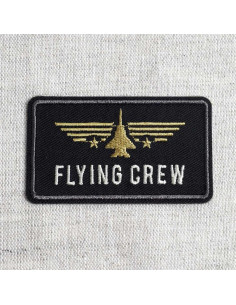 Strijkembleem Flying Crew vliegtuig - Zwart en goud