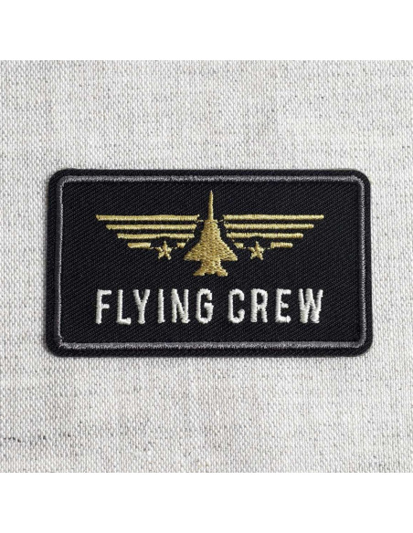 Strijkembleem Flying Crew vliegtuig - Zwart en goud
