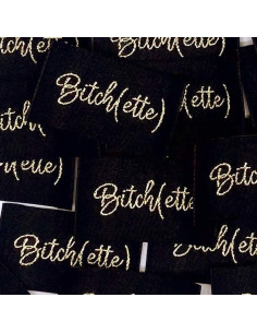 Set van 5 geweven labels om te naaien Bitch(ette) lurex