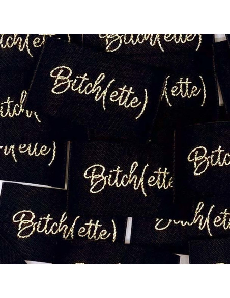 Set van 5 geweven labels om te naaien Bitch(ette) lurex