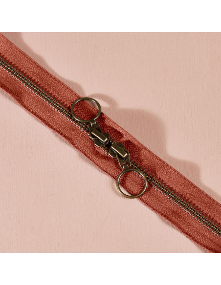 Dubbele messing rits Chestnut 60 cm - Atelier Brunette