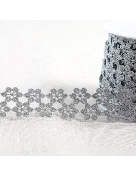 Metallische bloemen guipure - Zilver