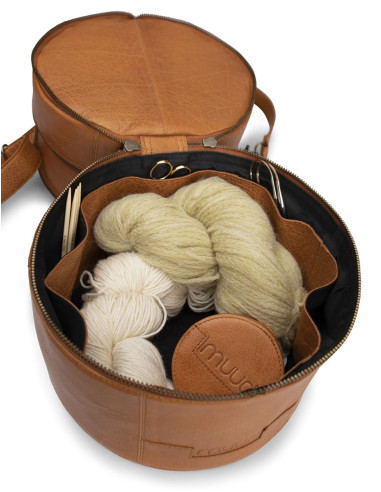 Leren opbergtas voor breien Muud Bturn - Whisky