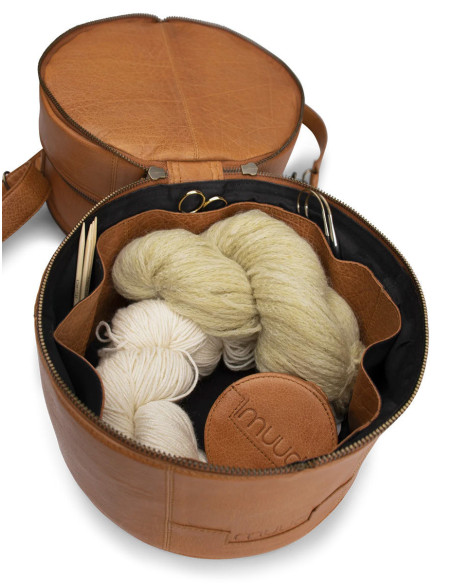 Leren opbergtas voor breien Muud Bturn - Whisky