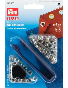Doos 50 oogjes 4 mm met bevestigingsgereedschap - Zilver