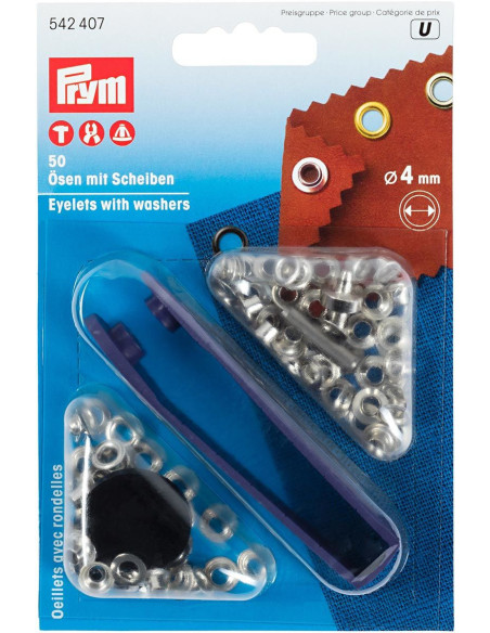 Doos 50 oogjes 4 mm met bevestigingsgereedschap - Zilver