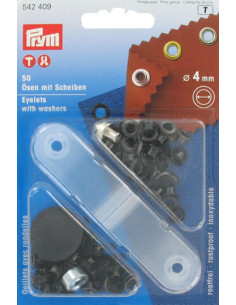 Doos met 50 oogjes van 4 mm met bevestigingsgereedschap - Zwart