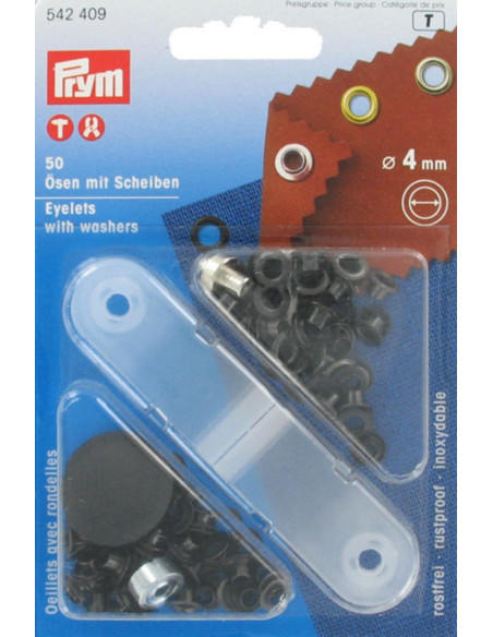 Doos met 50 oogjes van 4 mm met bevestigingsgereedschap - Zwart