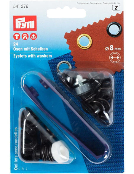 Doos 24 oogjes 8 mm met bevestigingsgereedschap - Zwart