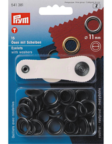 Doos met 15 nestelringen van 11 mm met bevestigingsgereedschap - Zwart