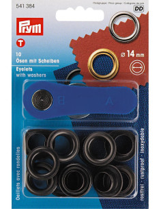 Doos 10 nestelringen 14 mm met plaatsingsgereedschap - Zwart