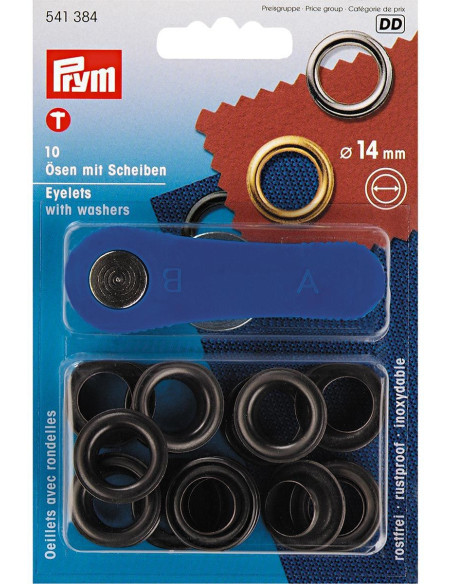 Doos 10 nestelringen 14 mm met plaatsingsgereedschap - Zwart