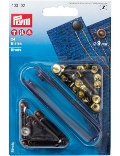 Doos met 24 klinknagels van 9 mm met gereedschap - Brons en Koper