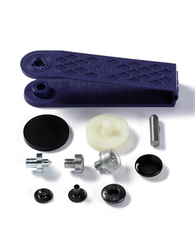 Doos met 10 zwarte anorak drukknopen met gereedschap 15 mm