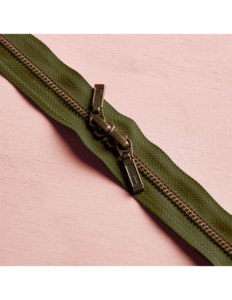 Dubbele ritssluiting Messing en Ivy Green 40 cm - Atelier Brunette