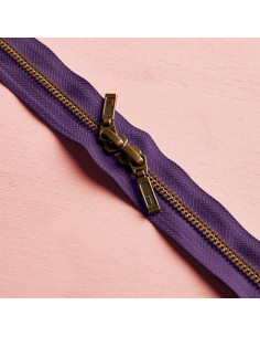 Dubbele ritssluiting Messing en Majestic Purple 40 cm - Atelier Brunette