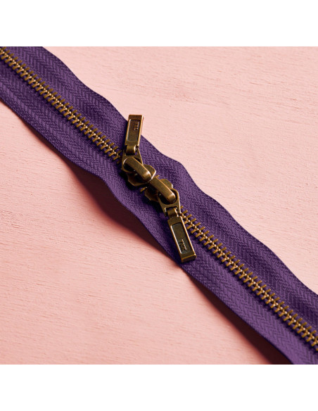 Dubbele ritssluiting Messing en Majestic Purple 40 cm - Atelier Brunette
