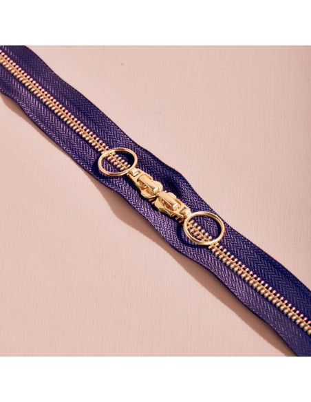 Dubbele schuifsluiting Gold en Majestic Purple 40 cm - Atelier Brunette
