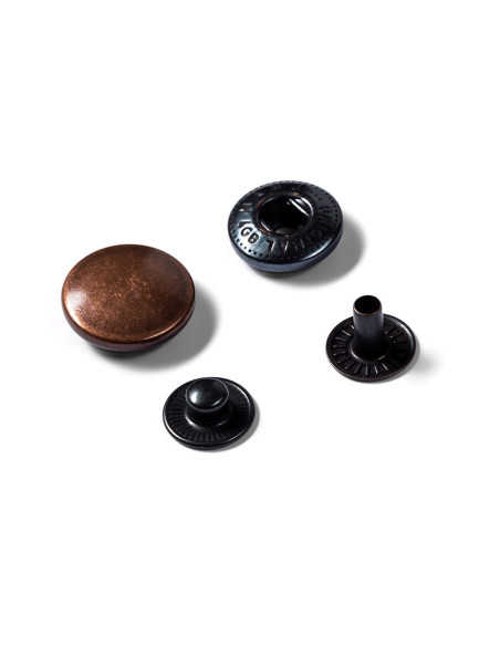 Doos met 10 anorak drukknopen Antiek koper met gereedschap 15 mm