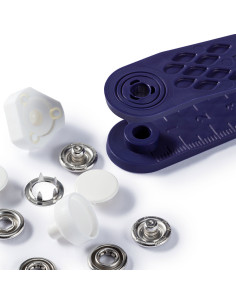 Doos met 6 witte jersey drukknoopjes met gereedschap 12 mm 2