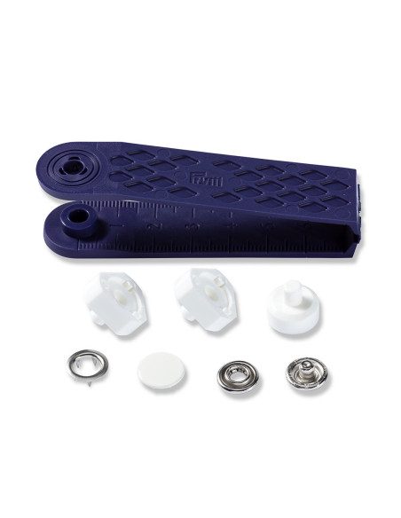 Doos met 6 witte jersey drukknoopjes met gereedschap 12 mm