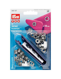 Doos met 10 jersey drukknoopjes Zilver met gereedschap 10 mm