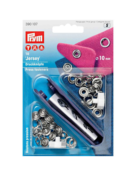 Doos met 10 jersey drukknoopjes Zilver met gereedschap 10 mm