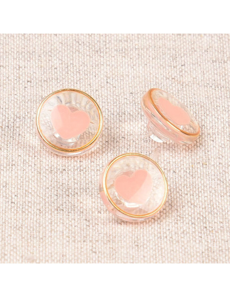 Transparante hartvormige knoop 11 mm - Babyroze