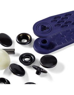 Doos met 10 sport camping drukknopen zwart met gereedschap 15 mm 2