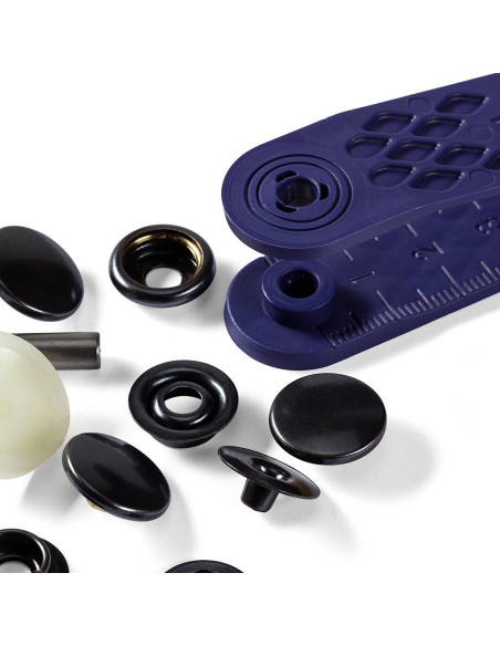Doos met 10 sport camping drukknopen zwart met gereedschap 15 mm