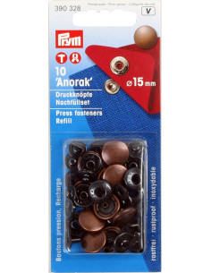 Navulverpakking van 10 anorak drukknopen 15 mm Koper