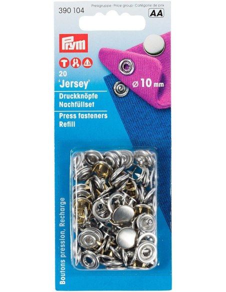Navulling van 20 jersey drukknopen 10 mm Nikkel