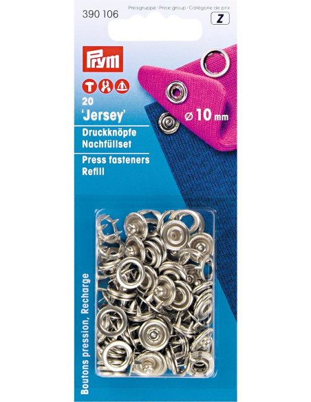 Navulling van 20 jersey drukknopen 10 mm Zilver