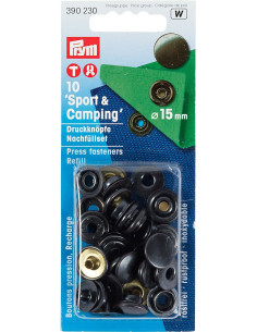 Navulling van 10 sport camping drukknopen Zwart