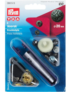 Doos met 6 anorak drukknopen Design met gereedschap 20 mm