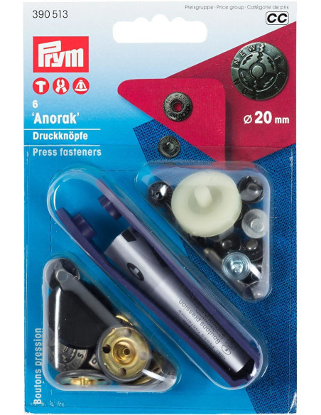 Doos met 6 anorak drukknopen Design met gereedschap 20 mm