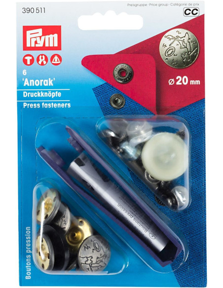 Doos met 6 anorak drukknopen Design met gereedschap 20 mm