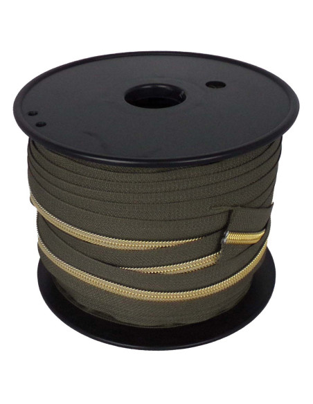 Nylon sluiting 5 mm lurex - Khaki en goud