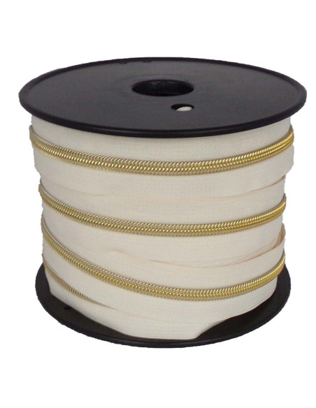 Nylon sluiting 5 mm lurex - Ivoor en goud