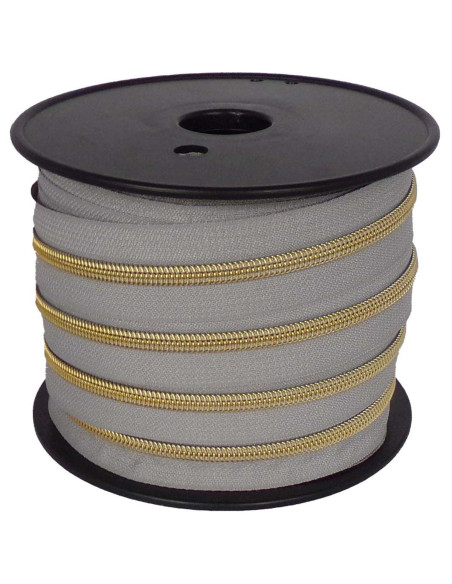 Nylon sluiting 5 mm lurex - Duifgrijs en goud
