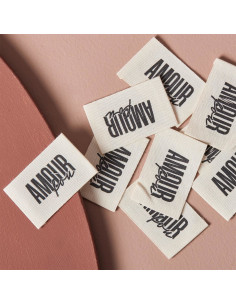 Set van 5 geweven labels om op te naaien - Gekke liefde 2