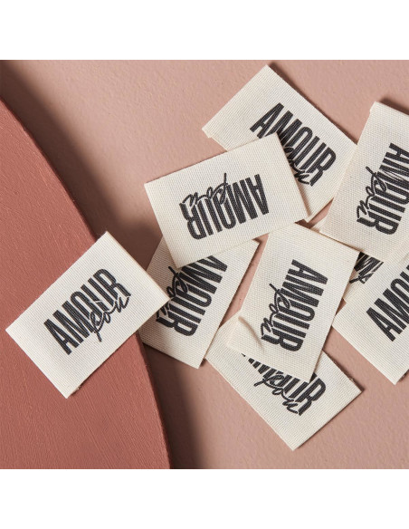 Set van 5 geweven labels om op te naaien - Gekke liefde