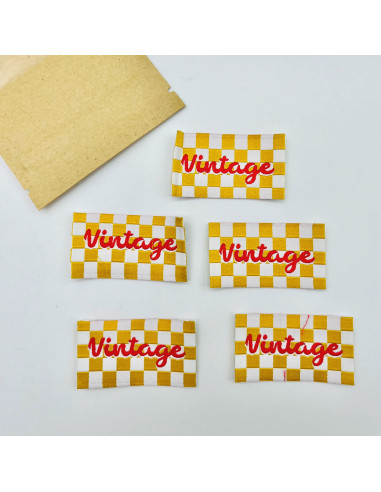 Set van 5 vintage geweven labels om op te naaien