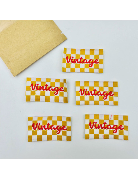 Set van 5 vintage geweven labels om op te naaien