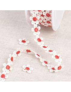 Guipure witte madeliefjes - Rood en wit